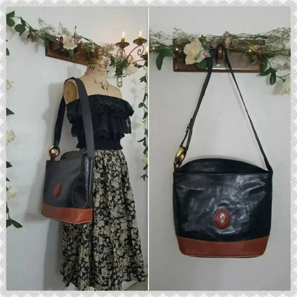 Artenova Italia Italy Genuine Leather Black Tan Designer Boho Tote Hobo Bag
